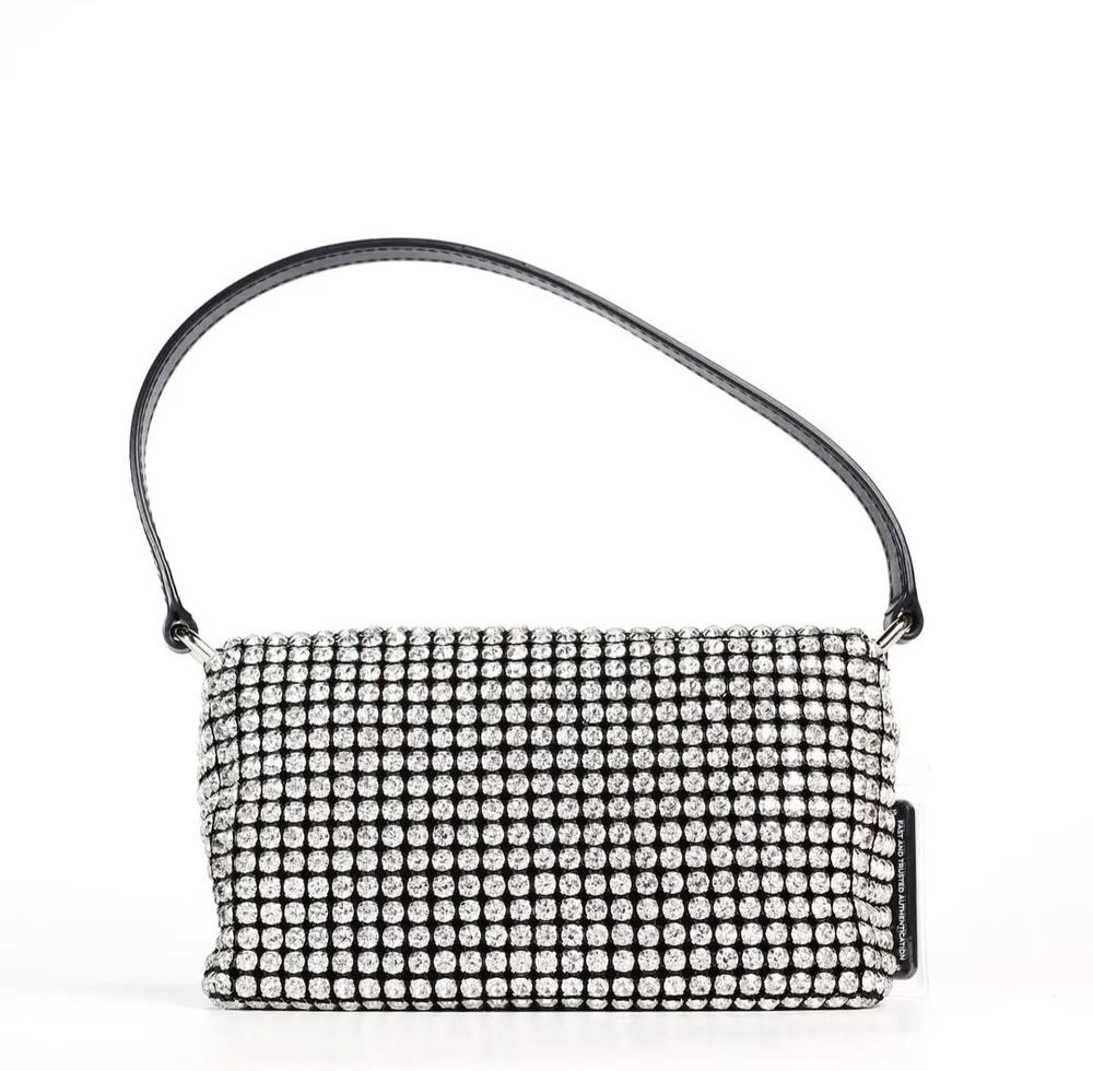 Alexander Wang Heiress Pouch in Crystal Mesh with a Black Leather Top Handle